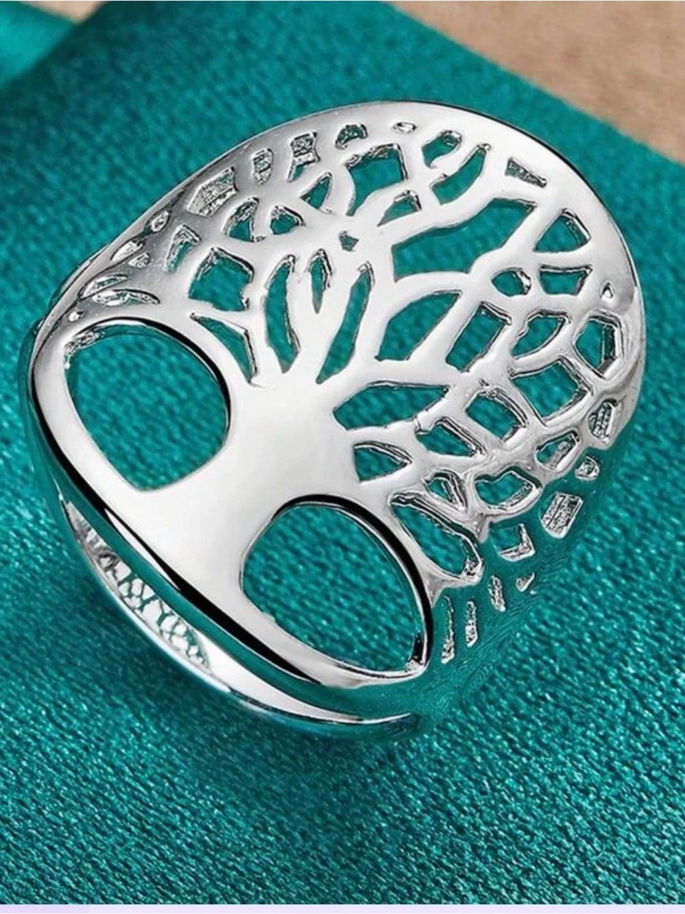 Silver plated Tree of Life Openwork Ring - Women Jewelry
